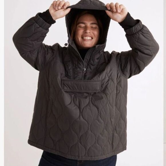 Madewell Airpuff Quilted Packable Popover Puffer Jacket Coat Coal Womens Plus 2X - Picture 5 of 15